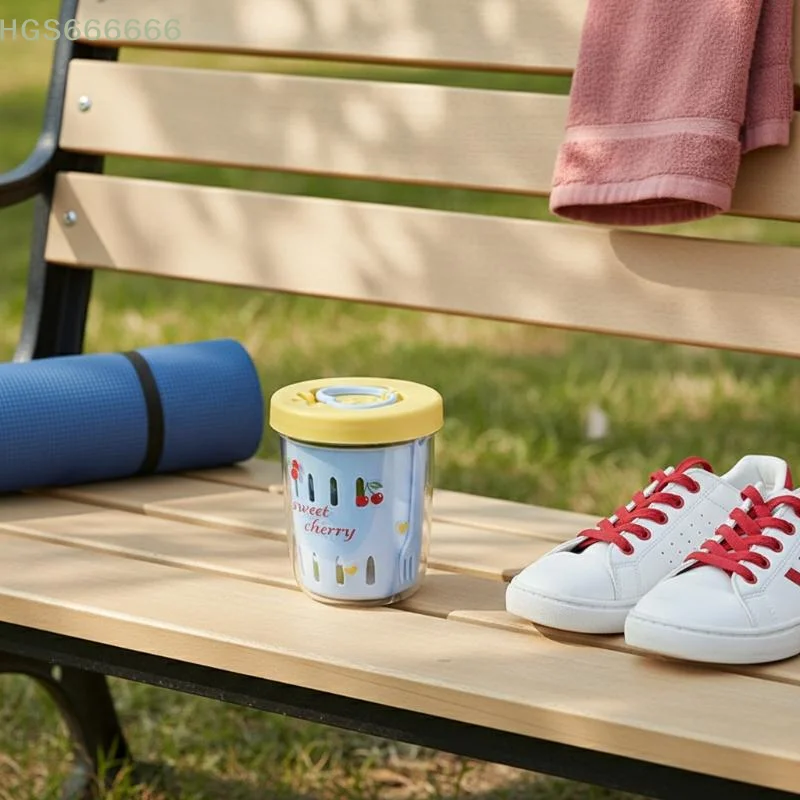 

Cute Breakfast Cup For Student Double Wall Salad Cup Portable Leak Proof Oat Container With Fork&Handle Drain Fruit Cup
