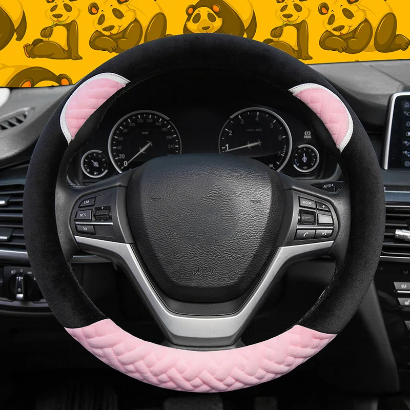 

38cm Winter short plush car steering wheel cover Cartoon cute car handle set flocking Automotive interior modification