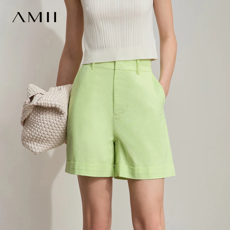 Amii Minimalist New Summer Casual Shorts For Women Loose Pants Cotton Linen Folded Cuffs Commuting Versatile Shorts 12542107