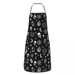 Unisex Halloween Goth Skull Apron Kitchen Chef Cooking Baking Bib Men Women Gothic Tablier Cuisine for Gardening