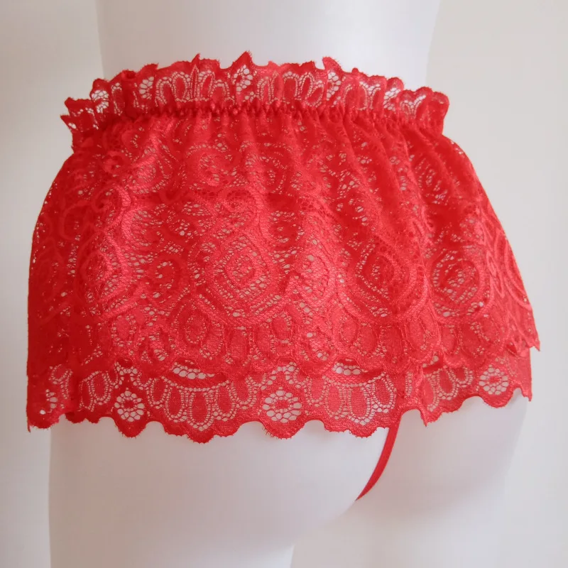 Plus Size Mens Lingerie Ruffled Panties Thong Mini Skirt Crossdress Costumes Gay Fetish Sexy Underwear Sissy Lace Culotte Sexy