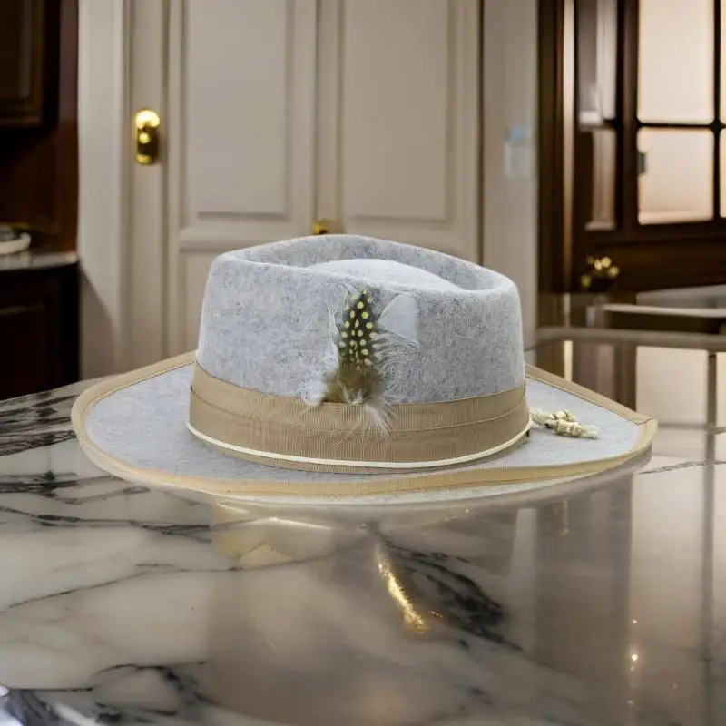 

A52E Homburg Top Hat Old School Porkpie Hat Exotic Panama Hat Belt Cowgirl Hat