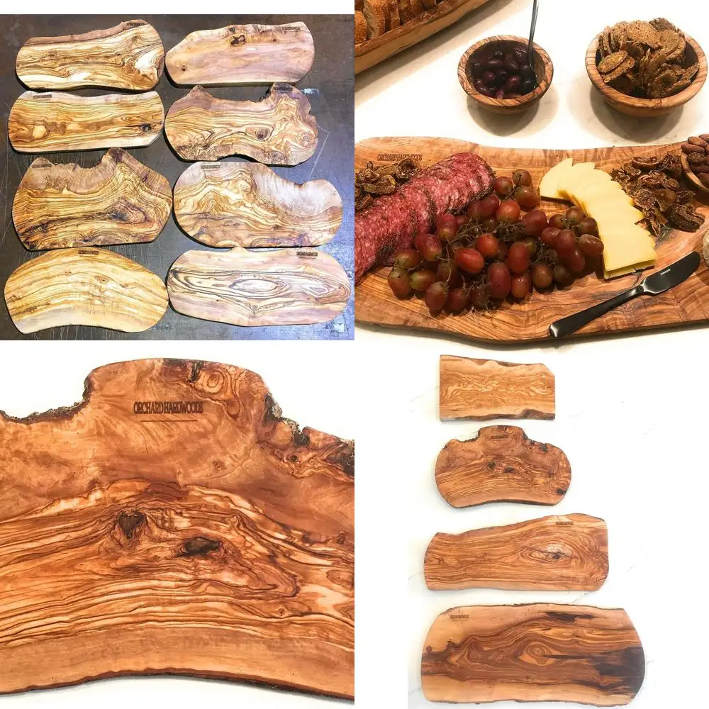 Tablero de charcutería de madera de oliva 16 hecho a mano: tamaño mediano para servir, cortar y queso