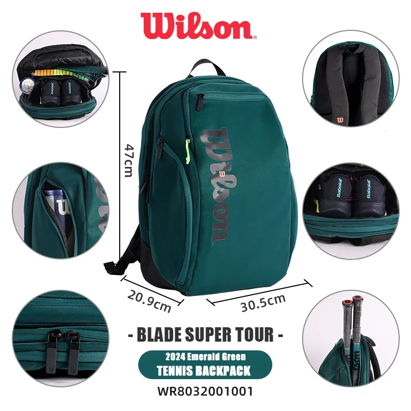 Wilson Projetado 2024 Blade Super Tour V9 Profissão Mochila de tênis Raquetes de quadra de equipe Mochila esportiva Bolsa de raquete WR 8032001001