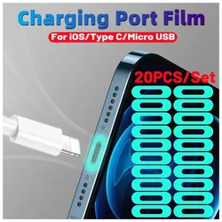 20/10/5PCS Phone Tablet Charging Port Luminous Protective Film For IOS Type-C Universal Protector Fluorescent Stickers