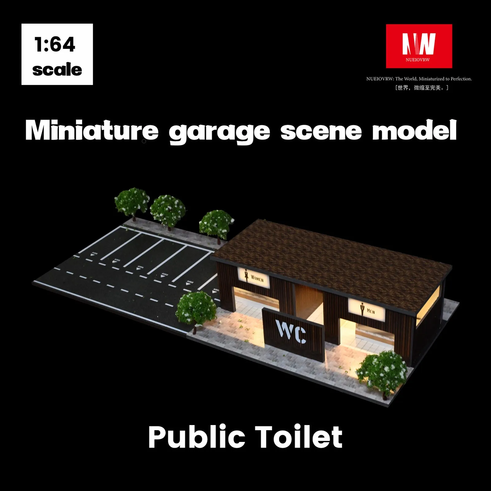 Diorama 1:64 modelo de garaje de inodoro iluminación LED tricolor ciudad calle escena estacionamiento vitrina modelo de juguete