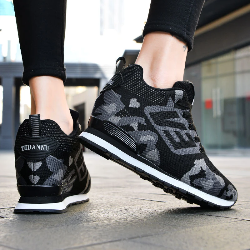

Women's Thick Soled Mesh Casual Summer Breathable Interior Height Increasing Camouflage Casual Thick Soled Sneakers Shoes 44