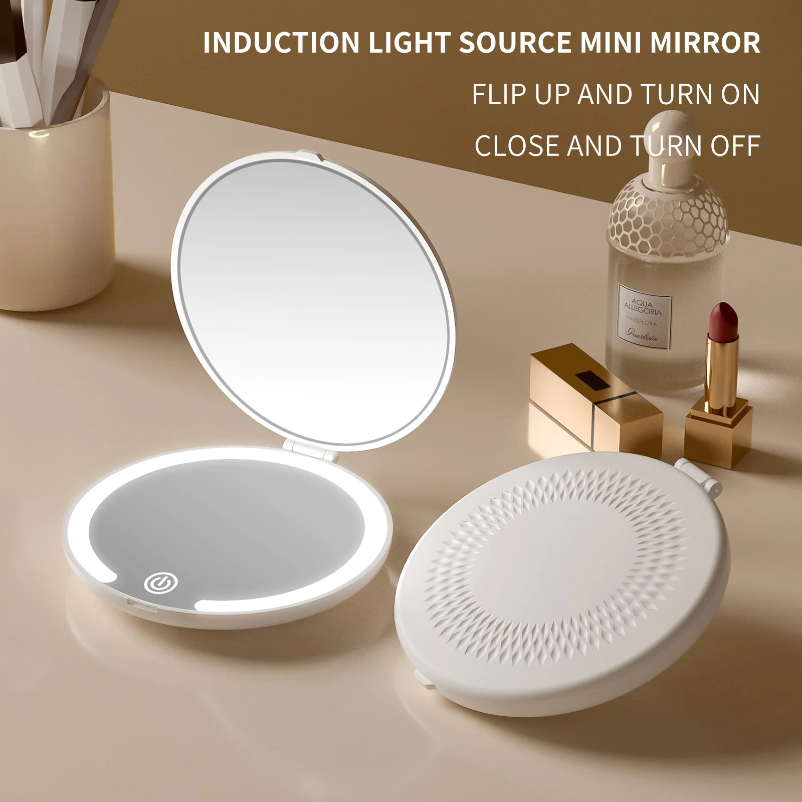 Easy to carry LED makeup mirror mini mirror charging model three-color light adjustable