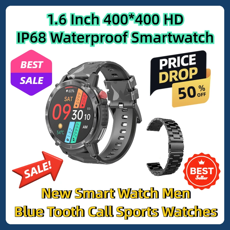 

1.6 Inch 400*400 HD IP68 Waterproof Smartwatch New Smart Watch Men Blue Tooth Call 400mAh Sports Watches