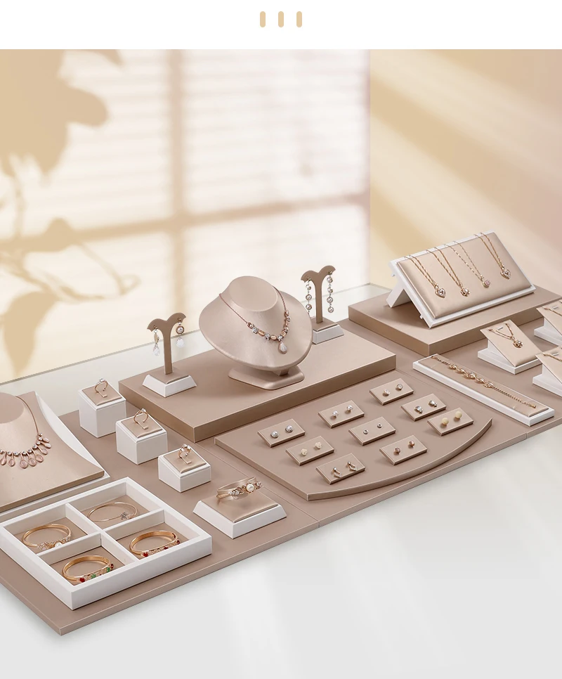 PU Leather Jewelry Store Display Case Ring Earring Bracelet Organizer Tray Pendant Necklace Chain Holder Neckform Stand Showcase