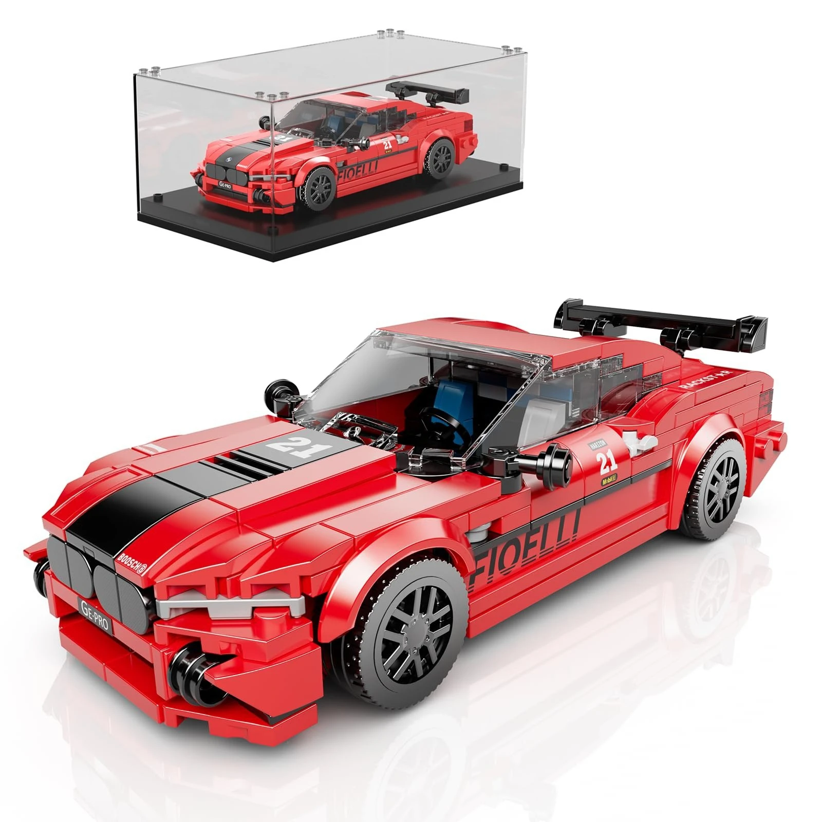 Mould King Mini Serie di auto di lusso Kit di blocchi di costruzione M8 Auto sportiva con scatola di visualizzazione Mattoni di montaggio Giocattolo Regalo di Natale per bambini 27072