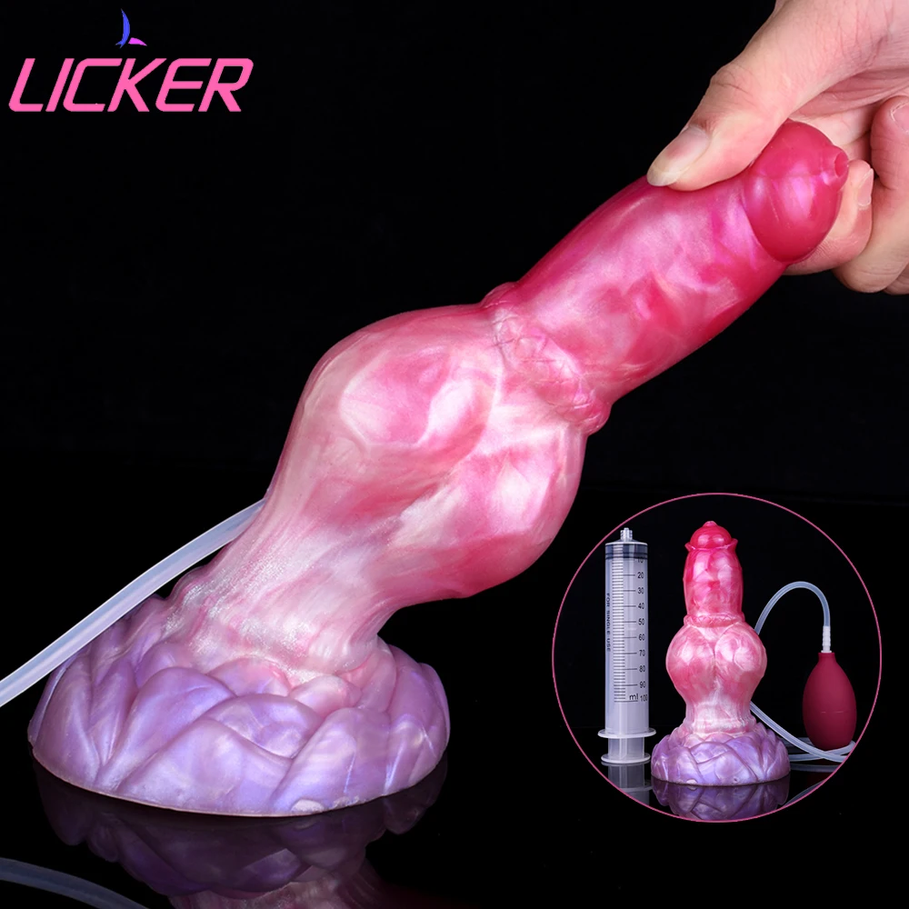 

LICKER Anal Sex Toy Artifical Big Dog Knot Squirting Dildo Dick With Sucker Ejaculating Penis Masturbator Dick For Pleasure Game