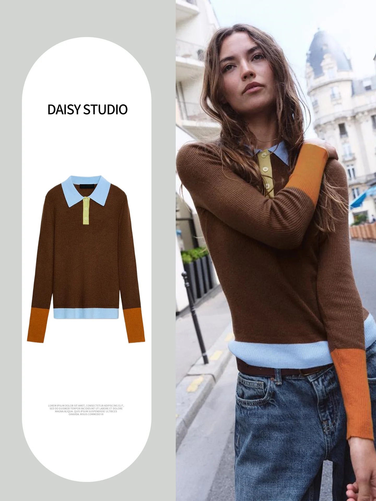New Autumn Women's Casual Knitted Long Sleeve Turn-down Collar Ribbed  Shirt Fashionable Loose Polyester Regular Length