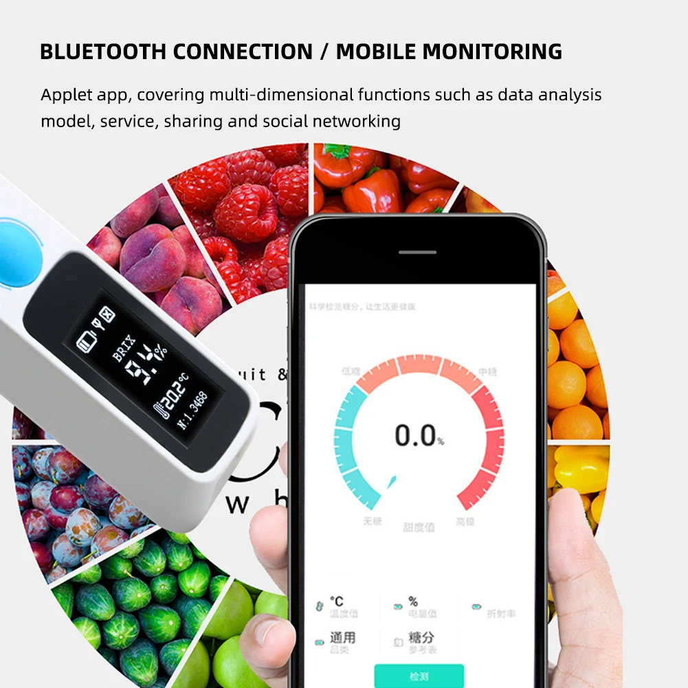 4-in-1 Coffee Salt Honey Sugar Brix Refractometer Digital Content Meter Bluetooth APP Online Concentration Tester Multifunction