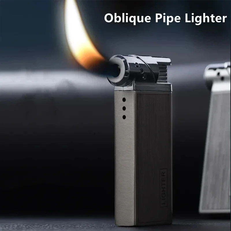 New Metal Windproof Inflatable Lighter for Pipe Special Oblique Flame Outdoor Portable Butane Gas Lighter High End Men's Gift