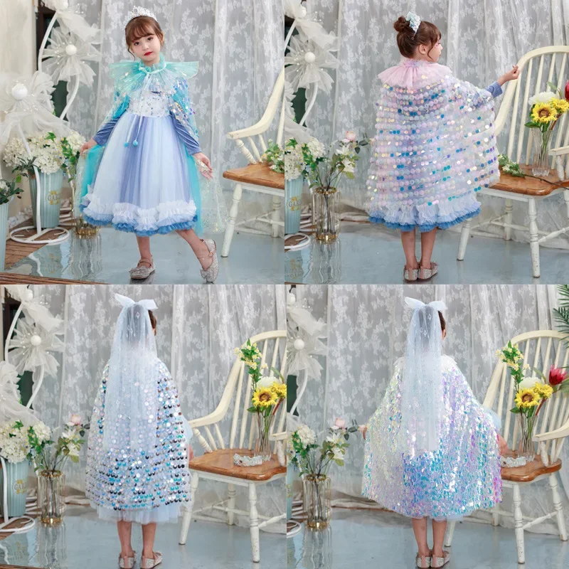 HN8 накидка на Хэллоуин для маленьких девочек, рождественские детские пончо принцессы с круглым воротником и блестками, шаль для выступлений для девочек) 4Dc