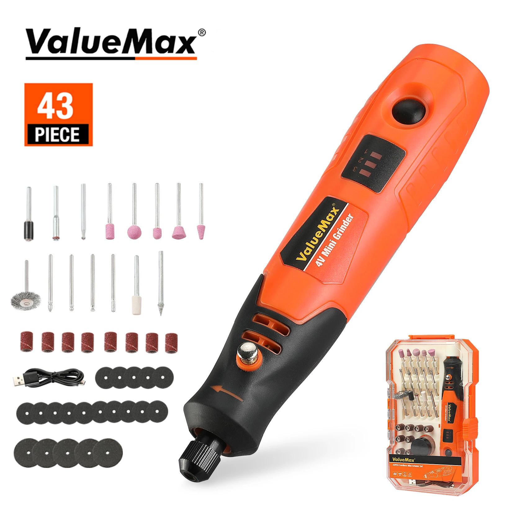 

ValueMax-Cordless Mini Grinder Set,USB Rechargeable Grinder Power Tool Kit,Engraving Pen for Home DIY,Sanding and Polishing,43 P