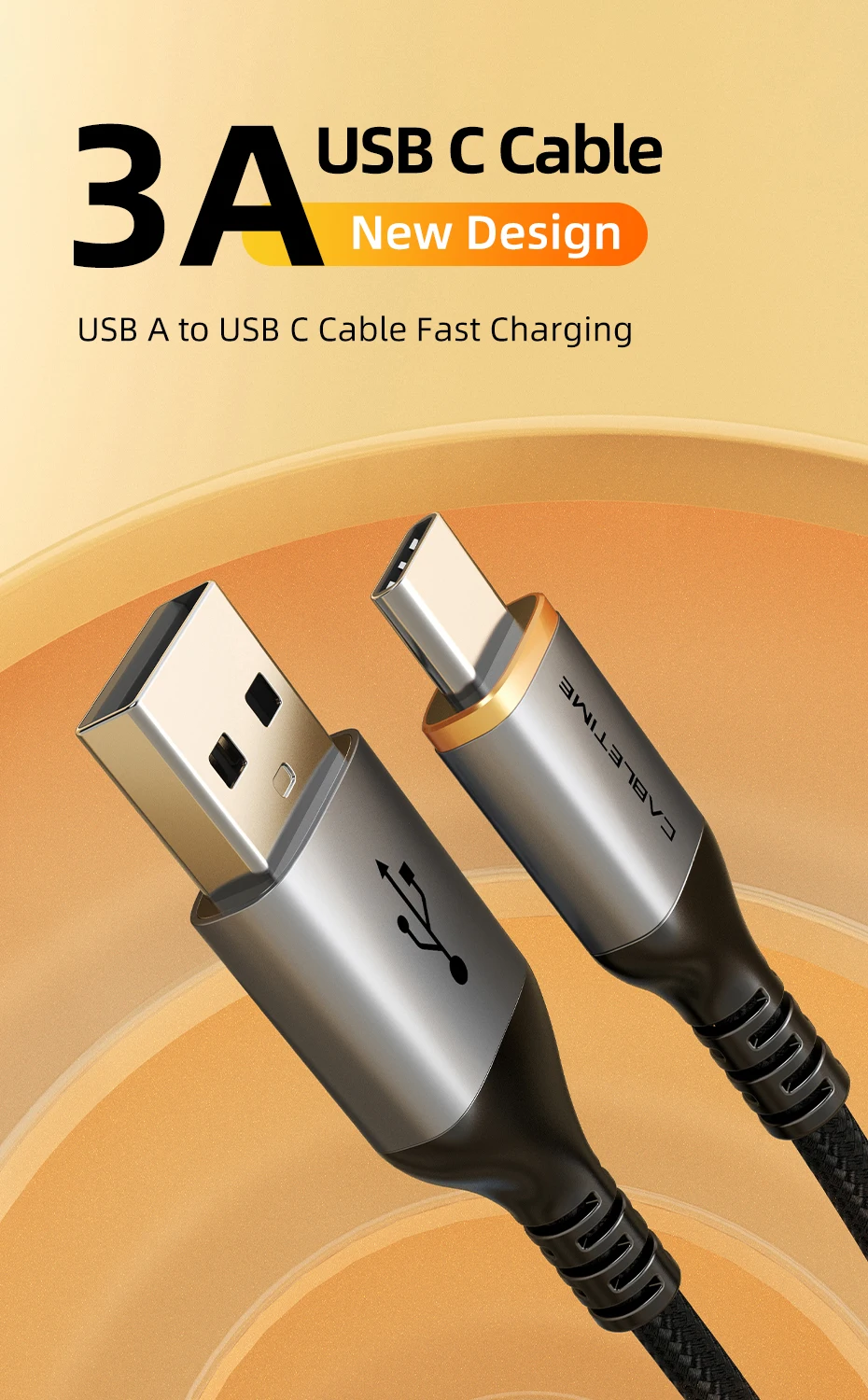 CABLETIME 3A USB Typ C Kabel Schnelllade-USB-Kabel QC3.0 Datenkabel 18 W für iPhone 15 Samsung S23 Xiaomi 11 Pro USB C Daten – Detail 1