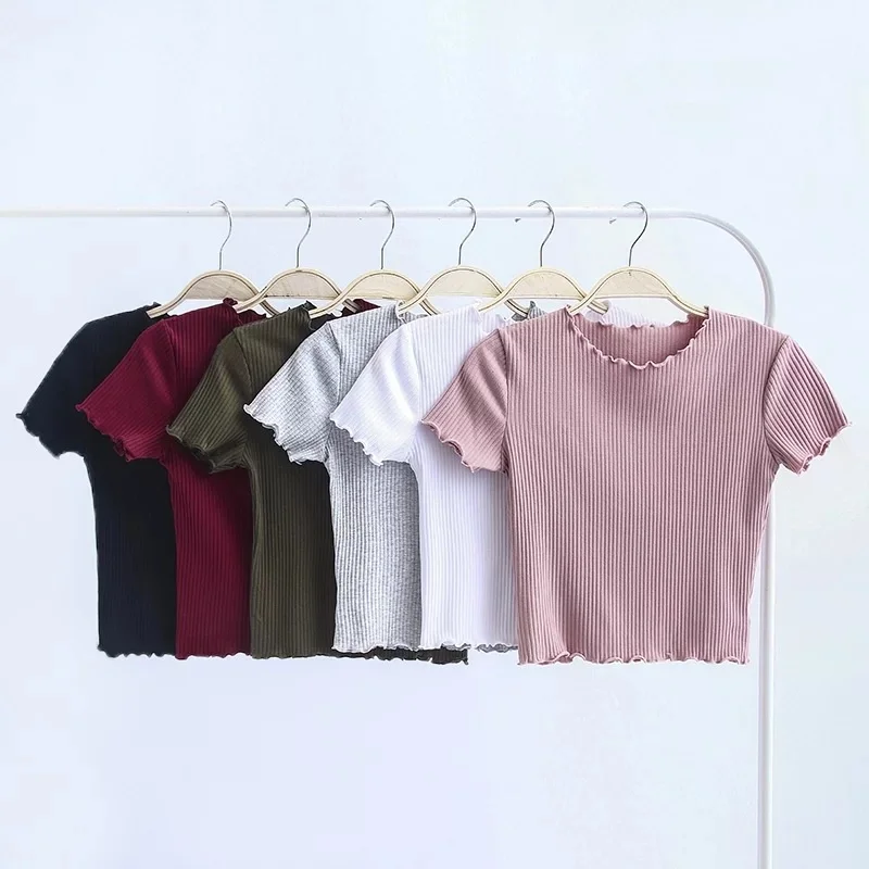 

Vintage Wood ears O neck Short sleeve T-shirt New Woman Slim Fit t shirt tight tee Summer Retro Tops 6 colors