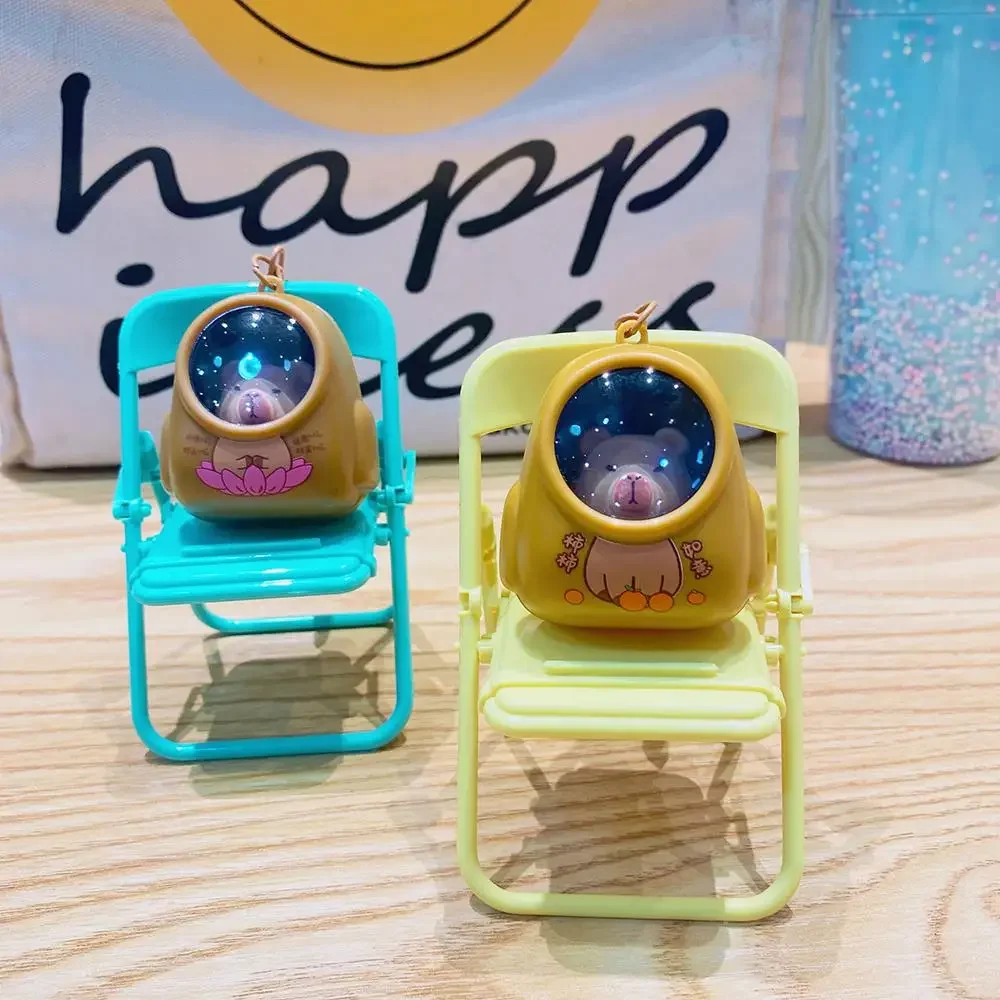 Creative Kapibala Luminous Keychain Cute Cartoon Space Capsule Capybara Keyring Schoolbag Pendant Trinket Friend Gift image 2