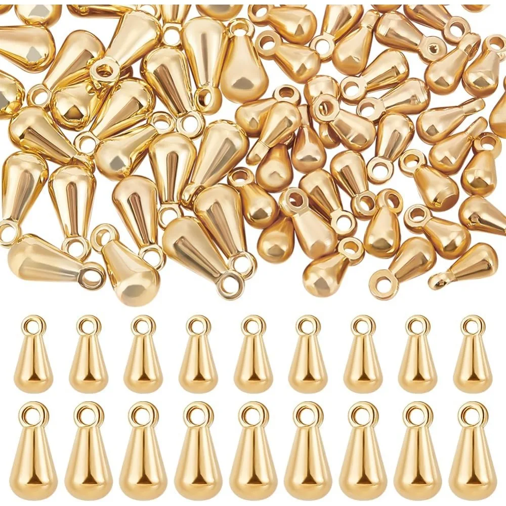 

80Pcs Teardrop Charms 18K Gold Plated Brass 2 Size Chain Extender Drop Charms Dangle End Beads with 1mm Hole for Making kit