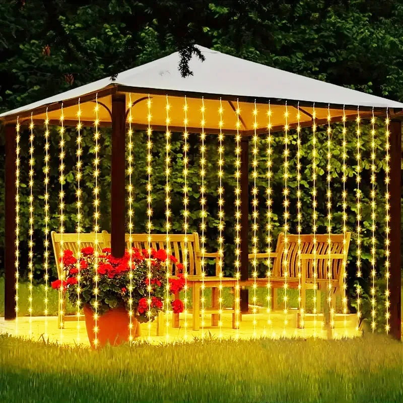 Imagem -02 - Solar Cortina Led String Lights Fairy Light Lâmpada ao ar Livre Decoração de Natal Ótimo para Aniversário Casamento Pátio Jardim 2024