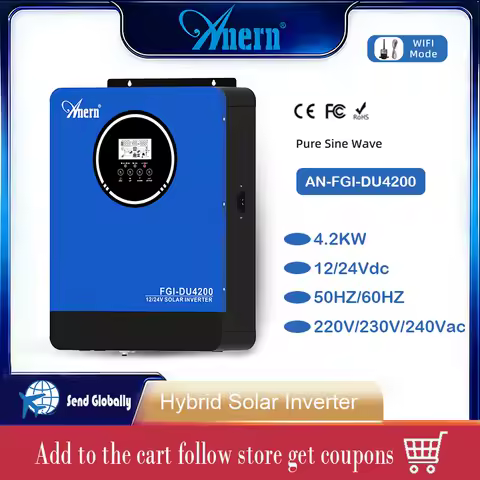 Anern 4.2KW Pure Sine Wave Hybrid Inverter Off Grid 12V 24V With 100A MPPT Solar Charge Controller Support BMS for Solar Panels