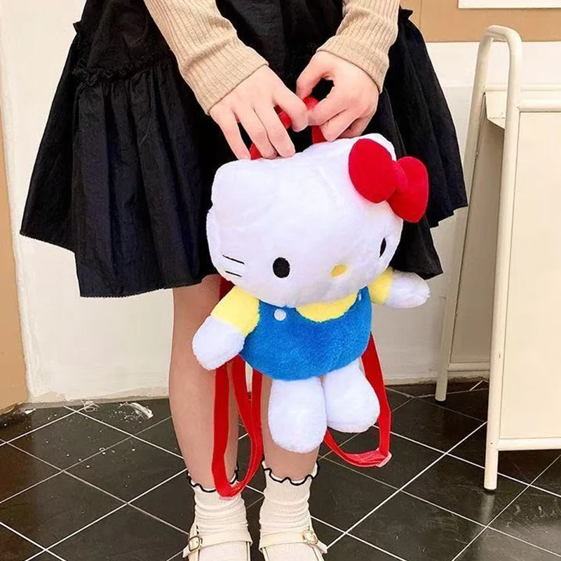 Mochila de felpa Kawaii Hello Kitty Sanrio, bolsa de almacenamiento de viaje con figura de dibujos animados, cartera, bolso de maquillaje para niñas, regalo de cumpleaños para niños
