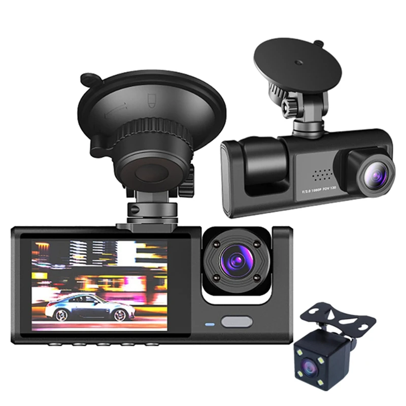 3 Channel Car DVR Camera 1080P Dash Camera With IR Night Vision, Loop Recording, Parking Monitor