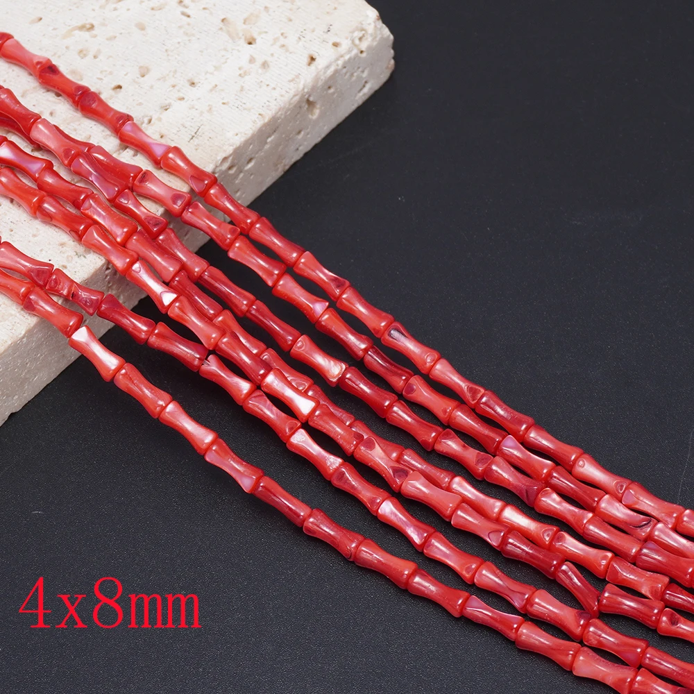 Natural Seawater Shell Red Bamboo Shape Loose Beads for Diy Bracelets, Necklaces and Other Jewelry Accessories