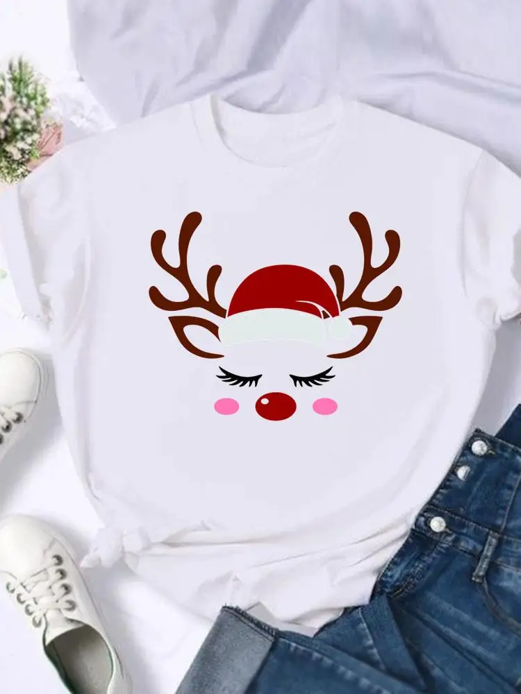 

Cute cartoon Christmas elk shirt Merry Christmas Fashion Female Shirt Print Christmas tree family gift shirt Christmas clothing