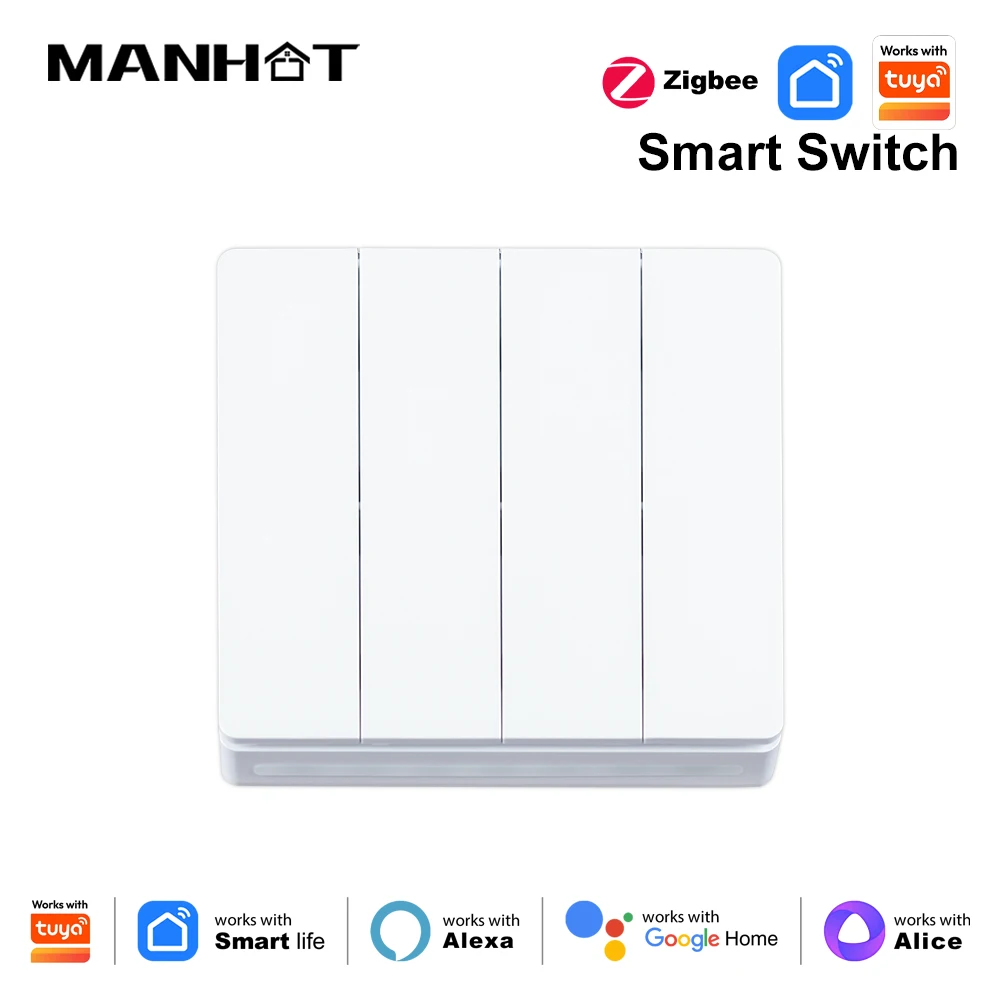 Zigbee Smart-Lichtschalter mit Drucktaste, optional mit Neutralleiter, Smart Life App-Fernbedienung, kompatibel mit Tuya, Alexa, Google Home