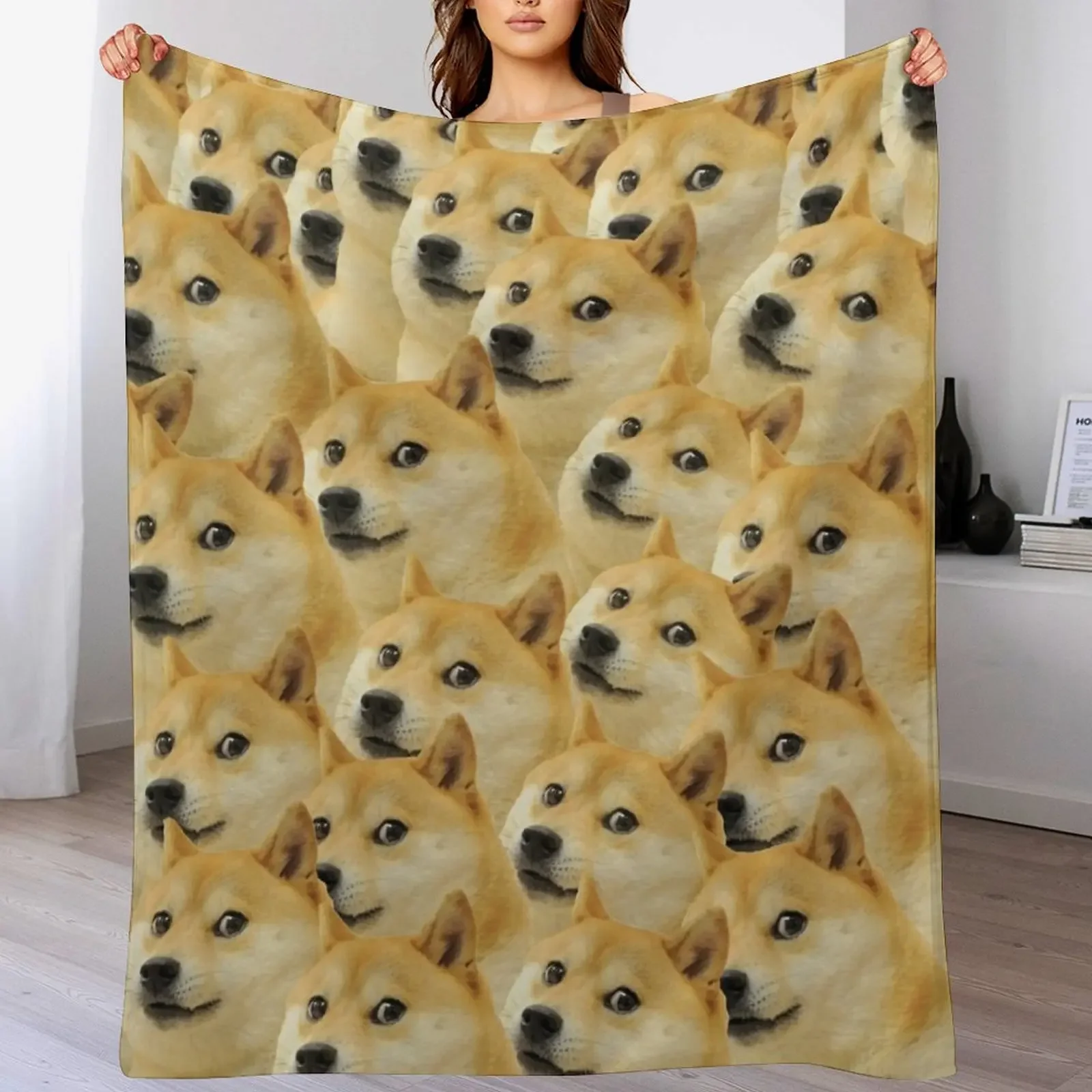 Doge WOW Pattern Shiba Inu Doggo dog meme montage HD High Quality Online Store Throw Blanket Picnic blankets ands Blankets