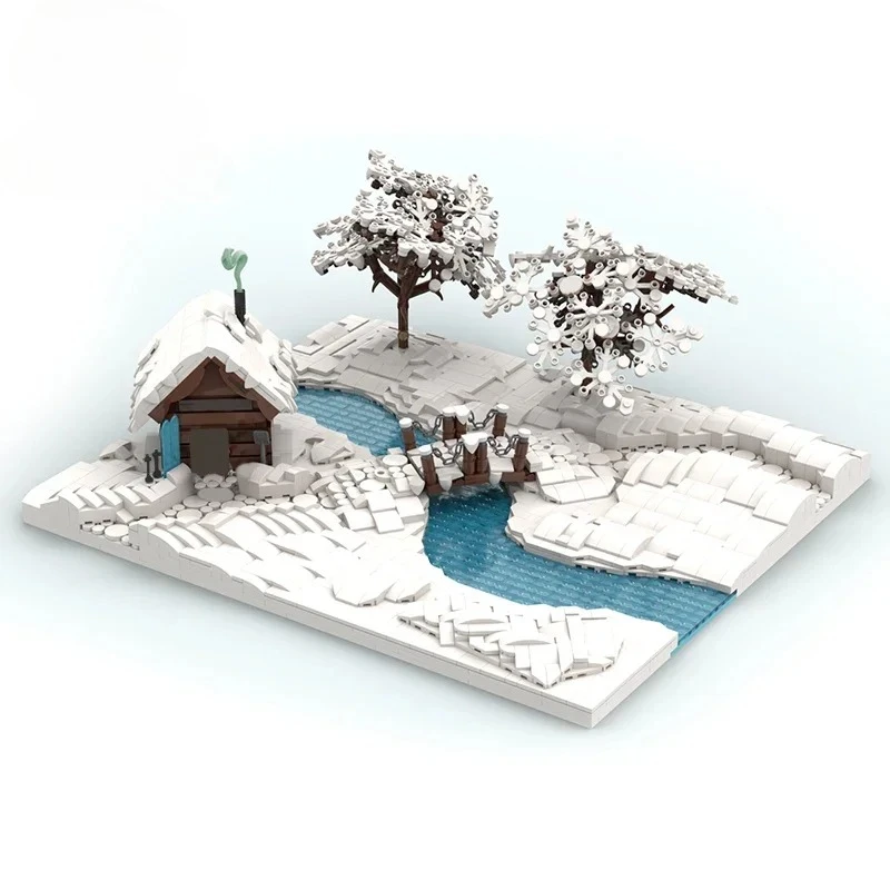 Ladrillos MOC, juguetes, casa de copos de nieve, conjunto de bloques de construcción de pueblo de invierno, iglesia, muñeco de nieve, árbol, lagos para regalos técnicos de navidad