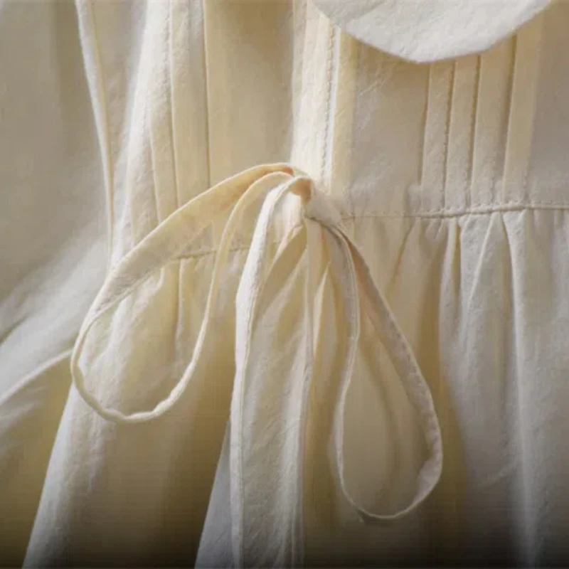 2024 New Summer Sweet Fashion Minimalist Versatile Short Sleeve Blouses Loose Doll Neck Solid Color Bow Button Women's Shirt Top