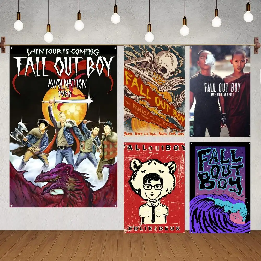 Band Music Rock Fall Out Boy Flags for indoor decoration with no edging and four corner rings for easy hanging