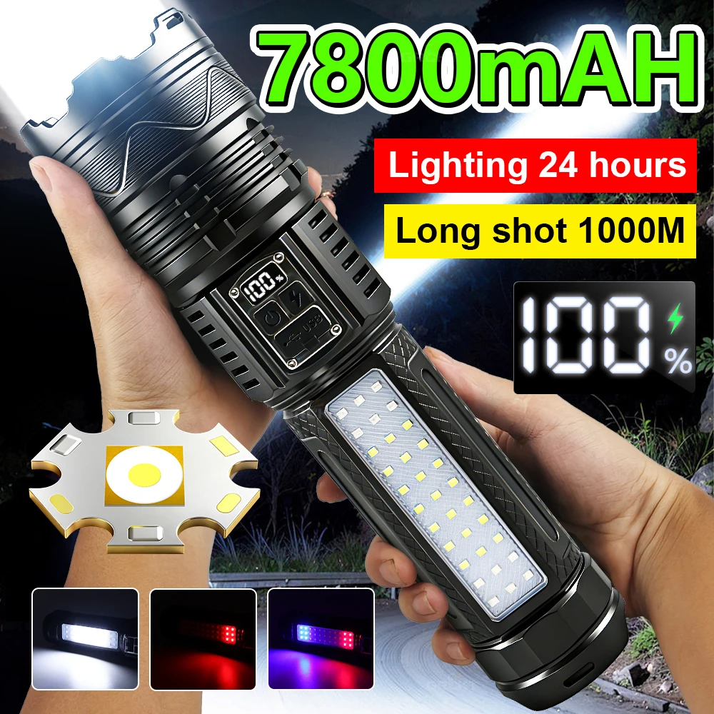 7800mah-ハイパワー-led-懐中電灯充電式-led-懐中電灯ワークライト超強力なトーチランプキャンプサバイバルアクセサリーキャンプ用品タクティカルライト