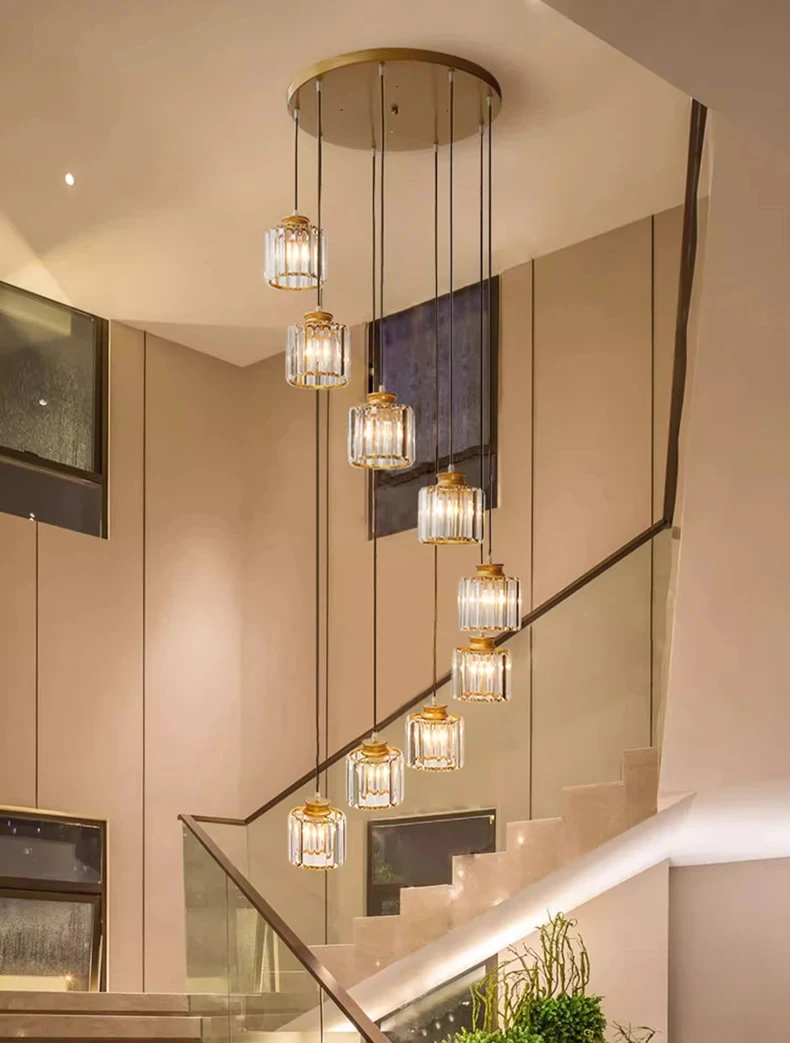 

Staircase Pendant Lamp Modern Light Luxury Crystal Lamp Simple Living Room Lamp Duplex Hotel Lobby Interior Decoration Lighting