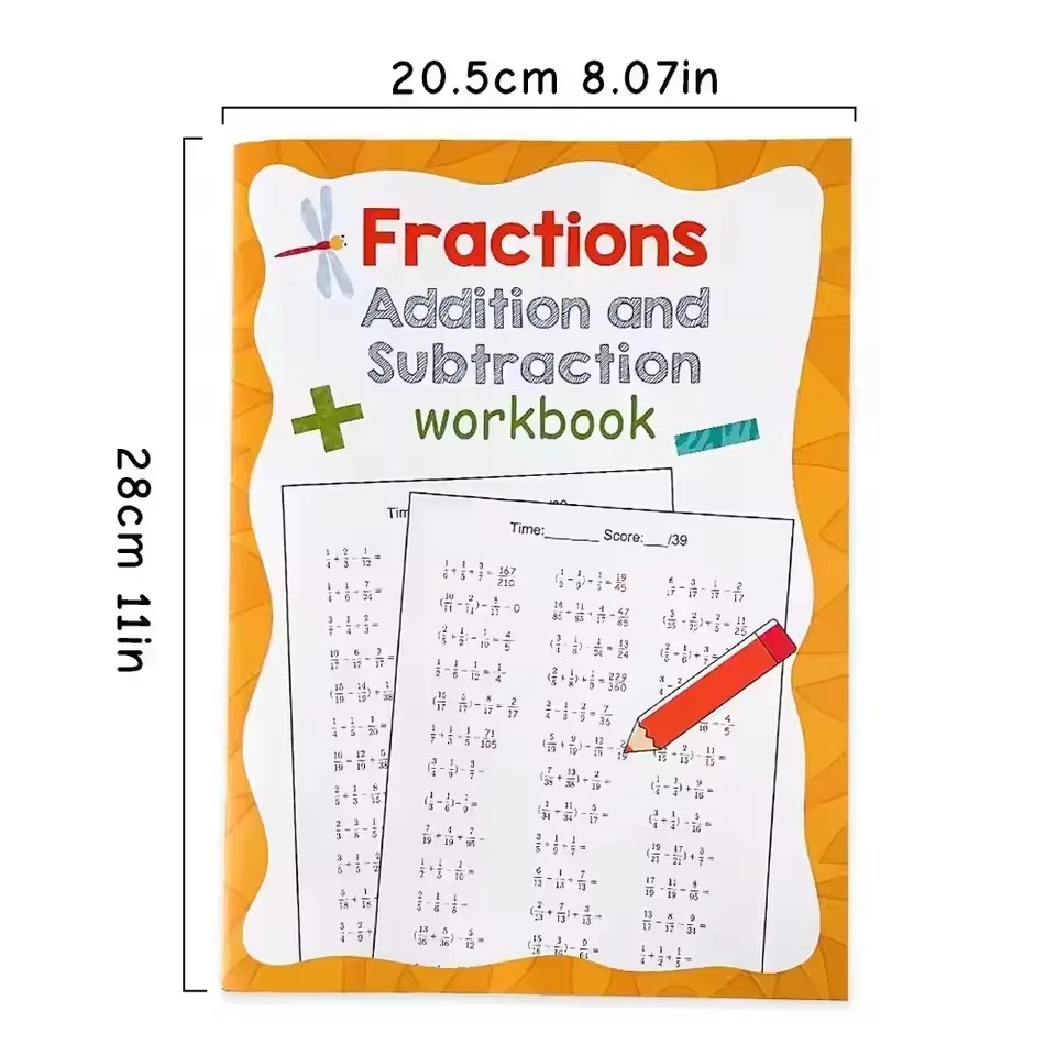 Fractions Addition & Subtraction Practice Workbook Grades 3-6 Primary School Training Test Book Arithmetic Teaching