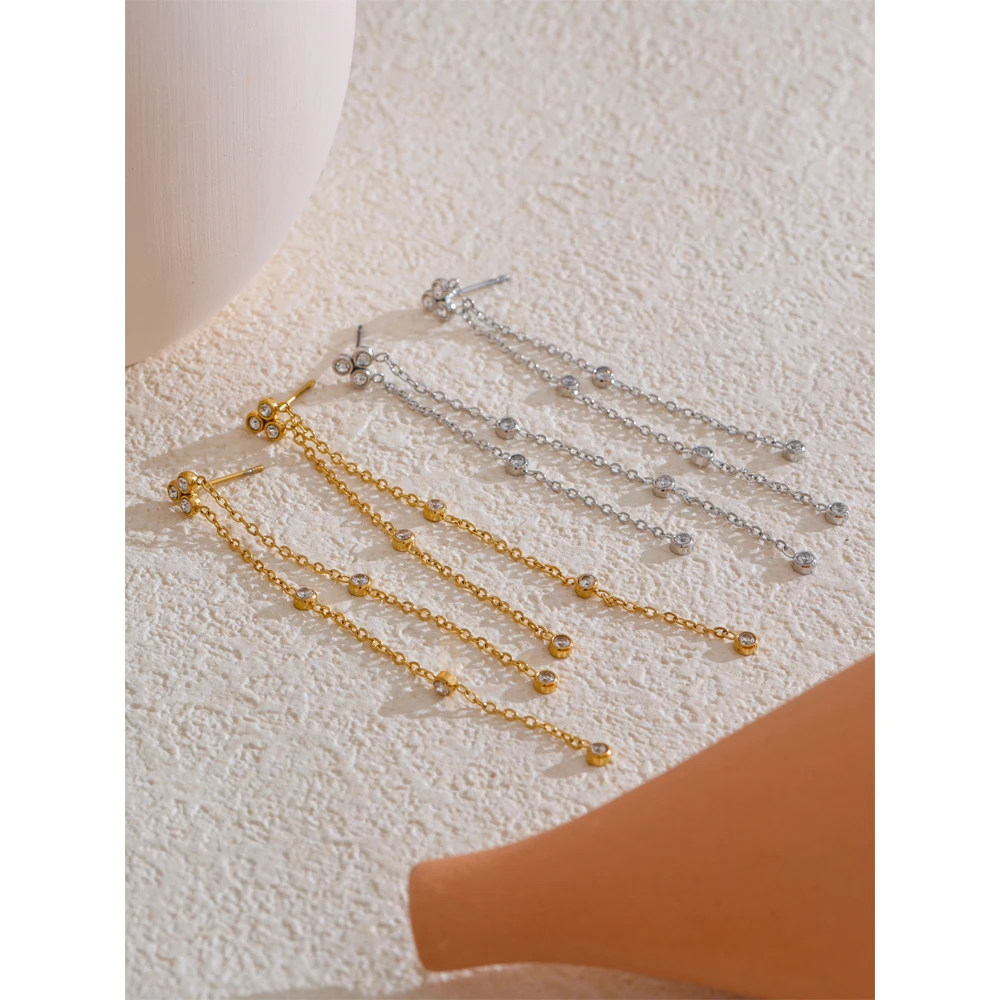 Yhpup-pendientes colgantes con borlas largas para mujer, delicados, de acero inoxidable, con circonita, para uso diario, joyería de calidad