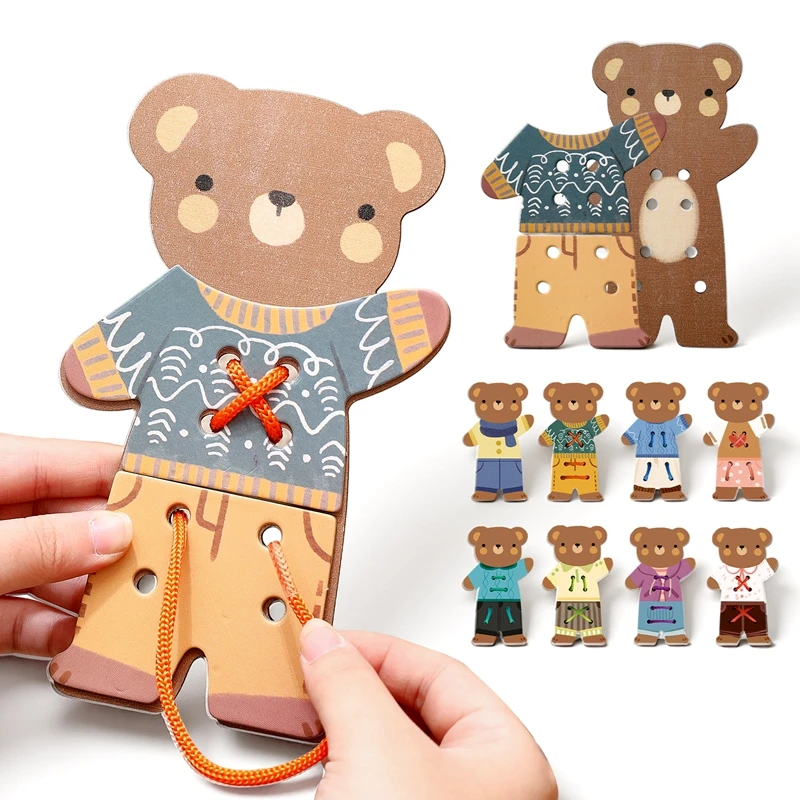 

Wooden Stringing Toys Baby Toys Cartoon Animal Bead Toys Montessori Educational Toys Fine Motor Skill Development Kids Toys Gift