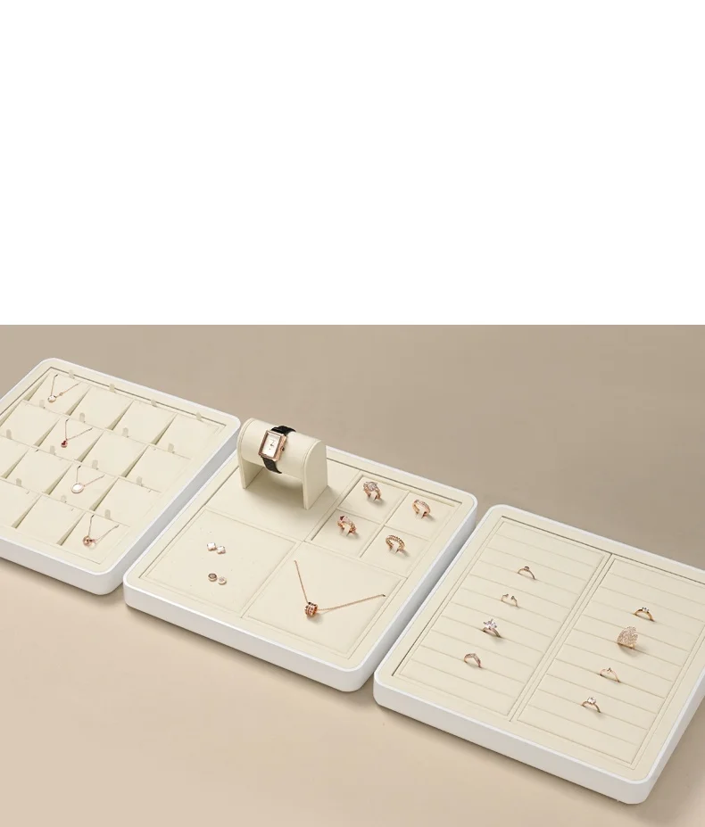 Oirlv Mikrofaser Beige Schmucktablett für Ringe, Ohrringe, Halsketten, Armbänder, Organizer-Tablett, Schmuck-Display-Set für Schaufenster – Detail 1