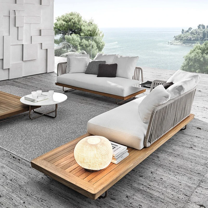 

Nordic outdoor sofa courtyard outdoor aluminum alloy waterproof sunscreen sun room rattan leisure garden solid wood furniture
