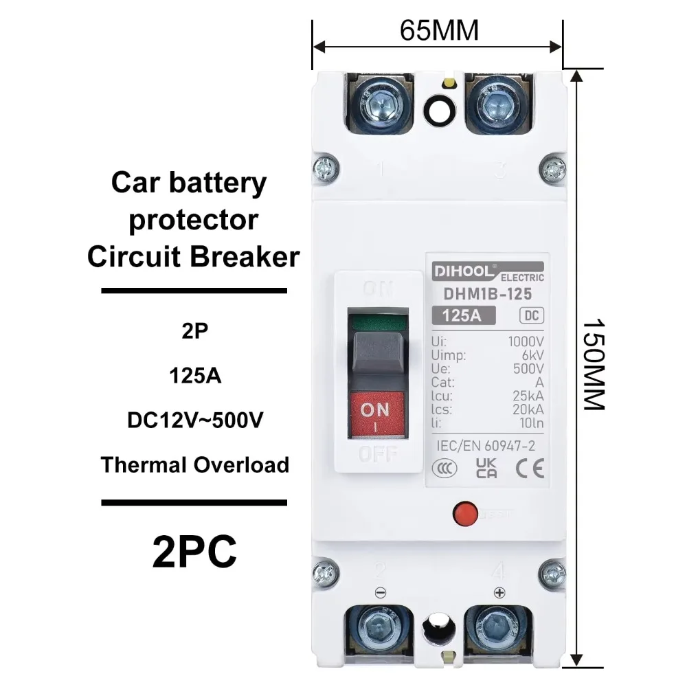 Solar Energy System Battery Disconnect Switch, Premium 125 Amp DC Circuit Breaker for  Solar Power Station & Energy Storage