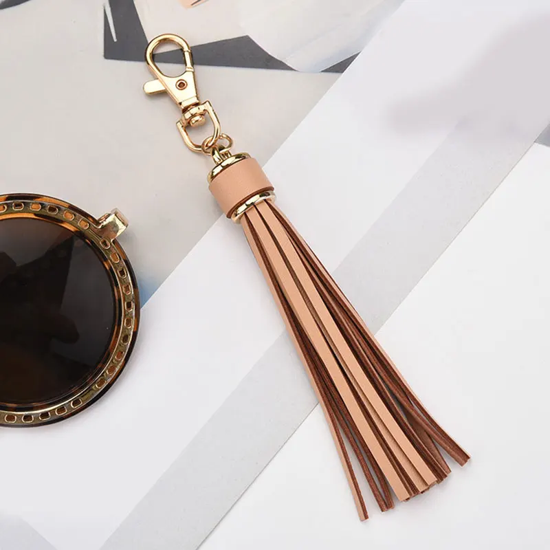 New Fashion Tassel Key Chain Women Cute Tassel KeyChain Bag Accessory PU Leather Tassels Car Key Ring Fringe Jewelry