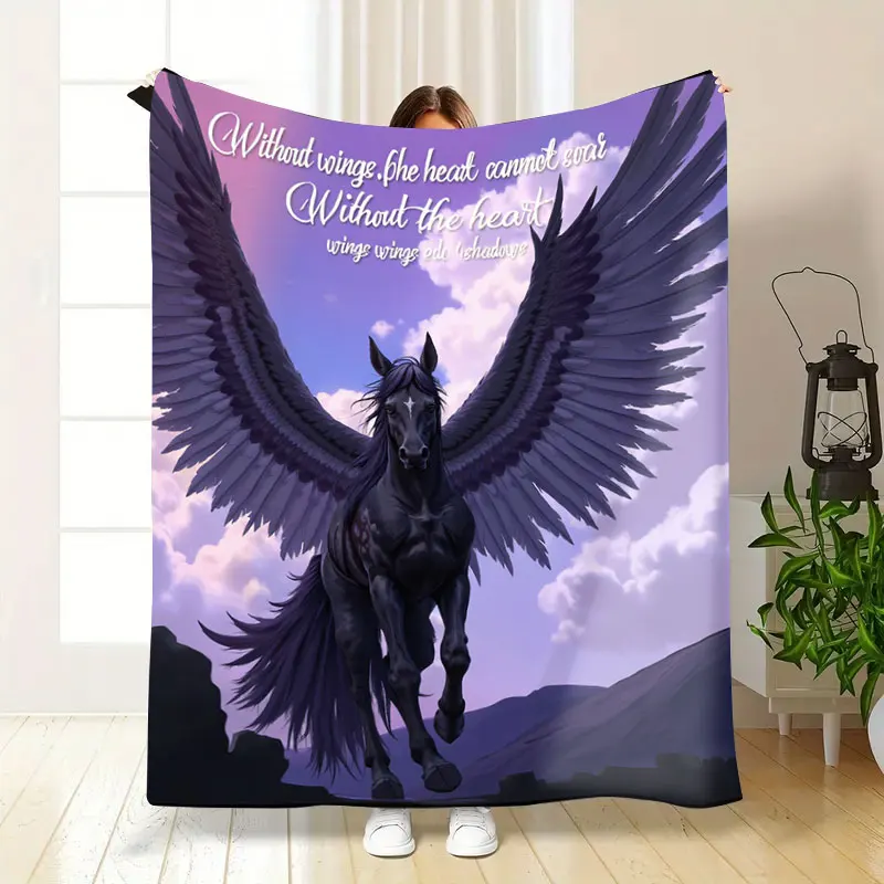 1 قطعة بطانية الفانيلا بطانية الحصان المجنح: فن الخيال مع اقتباس ملهم لليالي مريحة #5