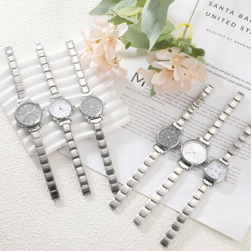 Y2K Fashion Women Men Stainless Steel Round Simple Watch Fit 9mm Bracelet Bangle DIY Jewelry For Friend Wife Birthday Gift