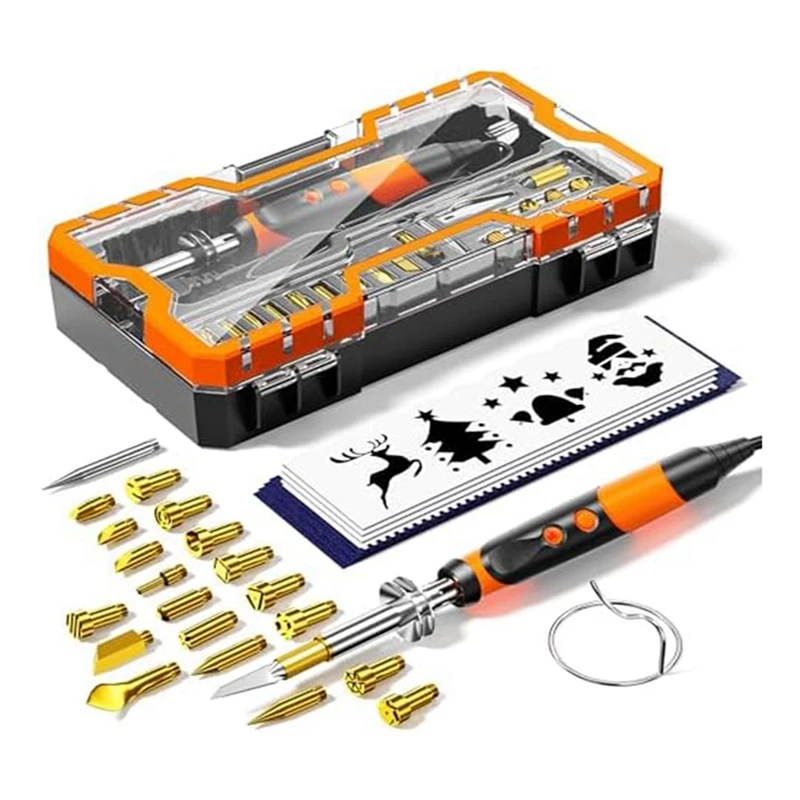 

Wood Burning Kit Wood Burner Kit With Accessories Orange For Embossing Carving DIY Adult Crafts For Beginners US Plug