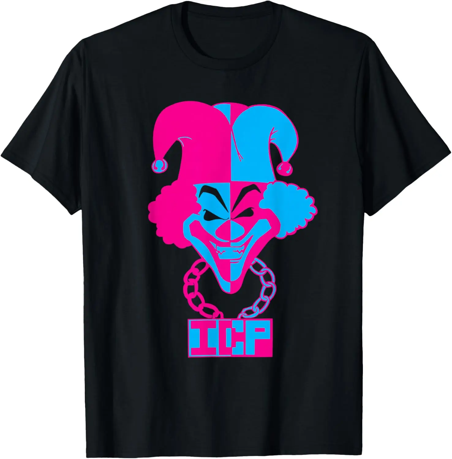 ICP Front Back Carnival Of Carnage Two-Tone Clown Music T-Shirt Men Women Unisex Novelty Graphic T‑Shirt, Classic Crew Neck 100% Cotton Tee, Lightweight Anti‑Pilling Breathable Casual Tops, Year‑Round Daily Outfit, Holiday Birthday Present Tee