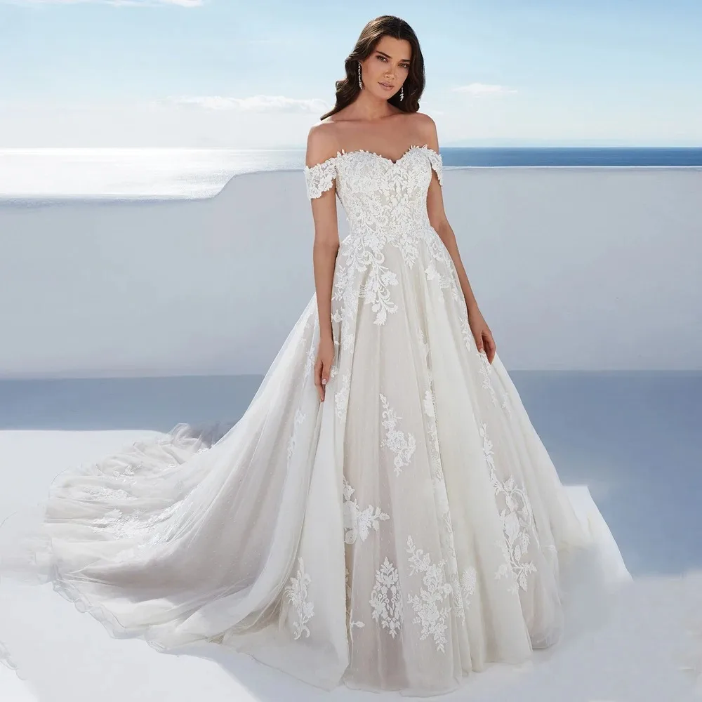 

Винтажное свадебное платье для женщин с открытыми плечами, кружевными аппликациями, длиной в пол, свадебное платье Vestidos De Novia, на заказ